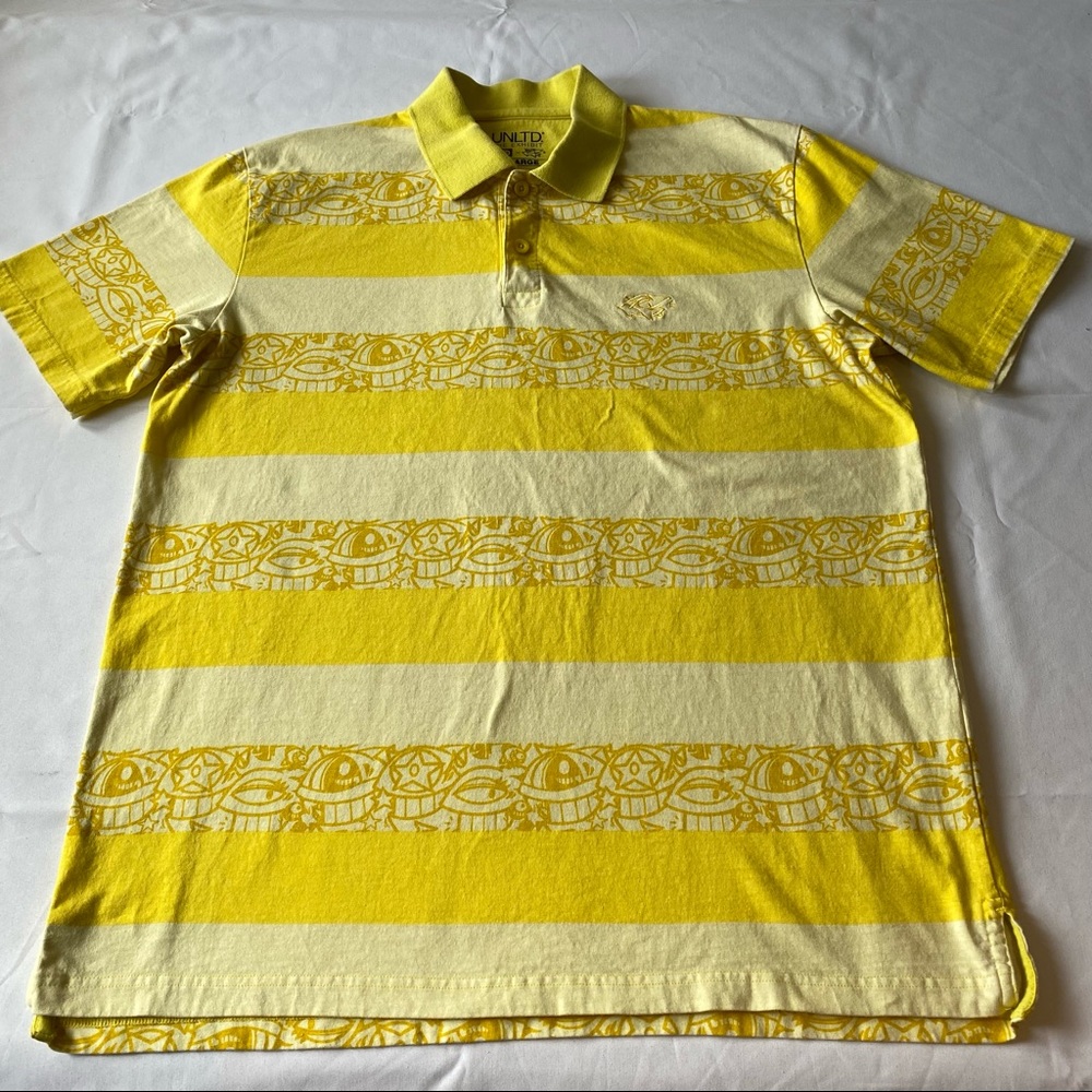 Ecko Unltd the exhibit x Askew One yellow white polo X-Large Wide Stripes